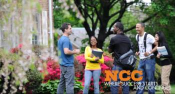 students talking outside, text 'ncc where success starts'