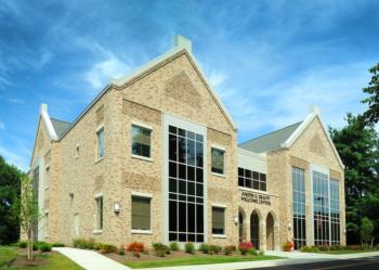 modern campus building with glass facade
