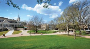 sunny campus quad with students