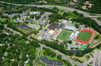aerial view of campus with sports fields