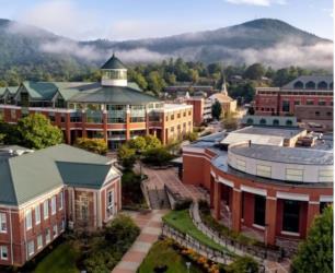 aerial view of a foggy campus