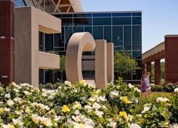 sculpture and building with 'east carolina university'