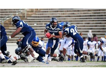 football player running with ball during a game