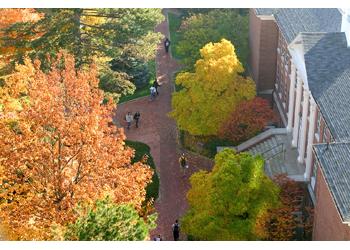 aerial view of campus walkway in autumn