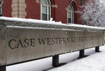 snow covered sign 'case western reserve university'