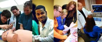 students practicing on medical dummy