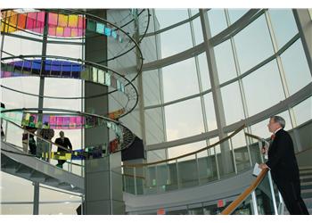 modern building interior with spiral staircase