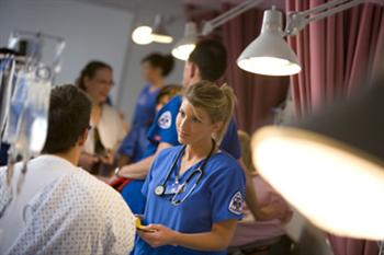 nursing students practicing in a hospital setting