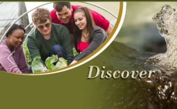 people examining plants by the water, 'discover'