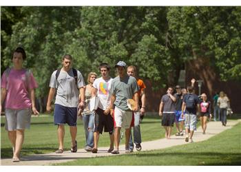 group of students walking on campus