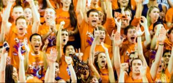 ecstatic sports fans in orange