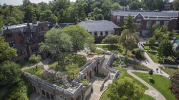 aerial view of campus buildings