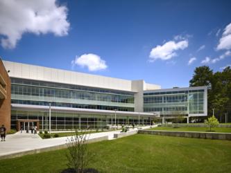 contemporary campus STEM building and lawn