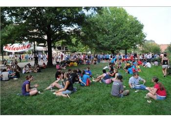 people sitting on grass at outdoor event