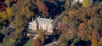 aerial view of historic campus building