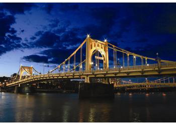 bridge illuminated at night