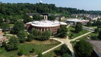 overhead shot of circular campus building