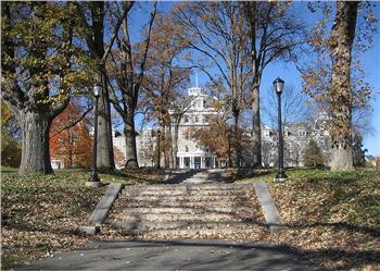 historic building with autumn leaves