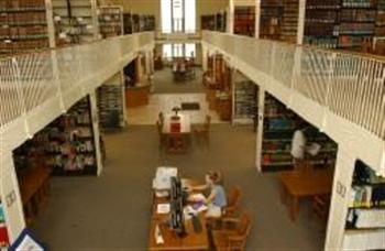 library interior with students studying