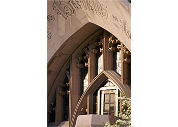 close-up of gothic style archway at a college