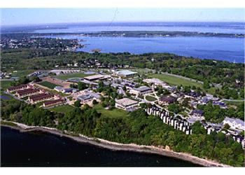 aerial view of coastal college campus