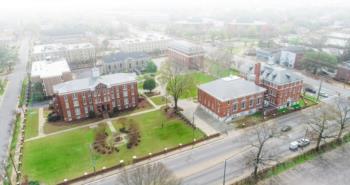 aerial view of university campus buildings