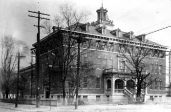 historic black and white photo of university building