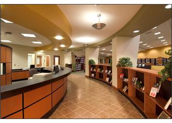 interior of a modern library with curved architecture