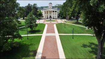 aerial view of limestone college campus pathways