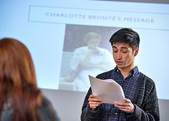 student reading with 'CHARLOTTE BRONTE'S MESSAGE'