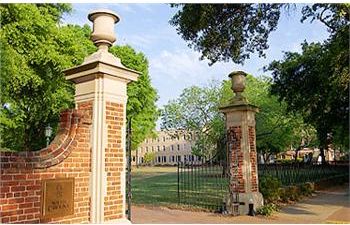 brick entrance pillars to a campus pathway