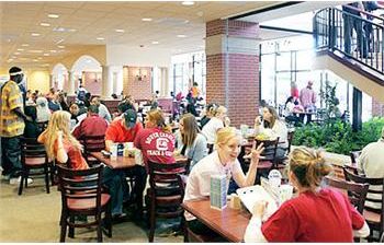 students dining in campus cafe