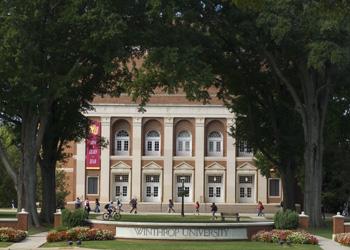 winthrop university with students and trees