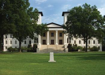 front view of a campus building with columns