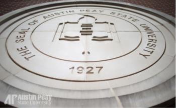 close-up of seal 'The Seal of Austin Peay State University 1927'