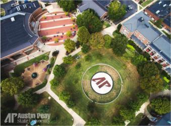 aerial view of campus with 'AP Austin Peay State University' logo