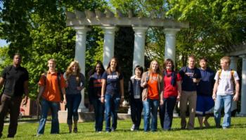 group standing by pillar structure