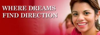 'Where Dreams Find Direction' tagline with smiling woman