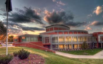 twilight view of modern campus building