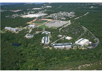 aerial view of campus with sports field