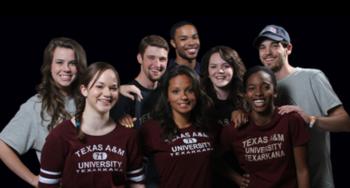 group in university branded shirts