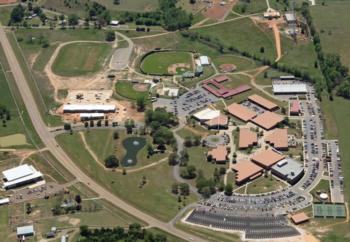 aerial view of campus with various buildings