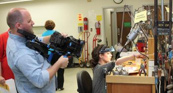 students using virtual reality equipment in lab