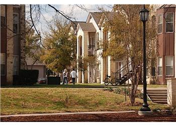 residential styled university housing with lamp post