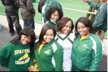 cheerleaders huddled at event