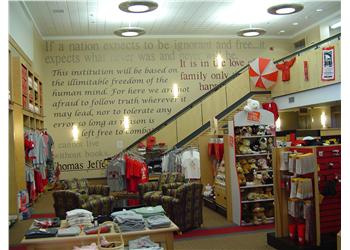 bookstore with a staircase and thomas jefferson quote