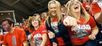 fans cheering in 'gonzaga' apparel