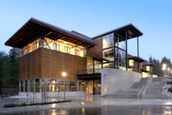 modern campus building with glass facades