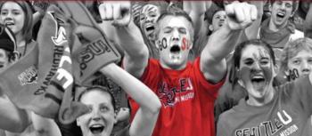 fans cheering in red and black