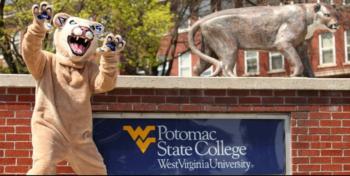 mascot, sign 'Potomac State College WVU'